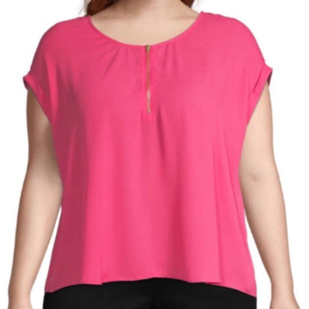 Hot pink with gold zip front Dolman blouse 2X